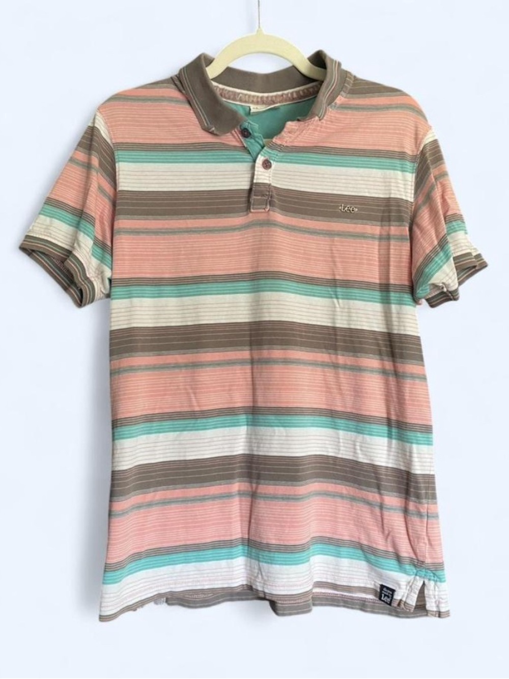 Lee Retro Striped Polo Shirt Short Sleeve Size XL 100% Cotton